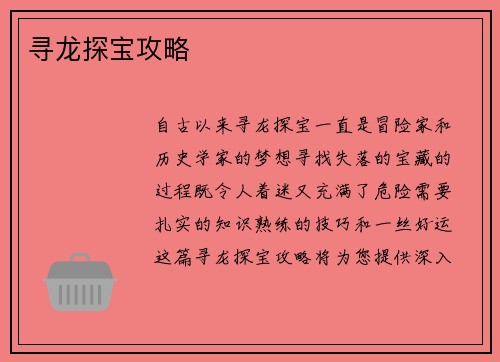寻龙探宝攻略